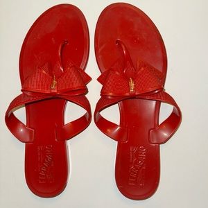 Salvatore Ferragamo , Red bali bow sandals